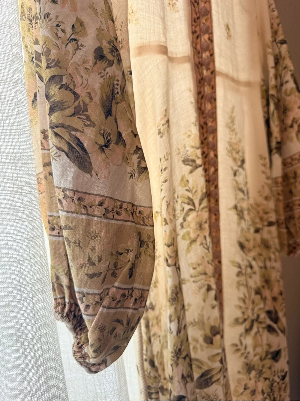 Zimmermann Cream Maxi Dress 1 with Olive and Pink Floral Trim (US 4-6 or Small) - Picture 4 of 5
